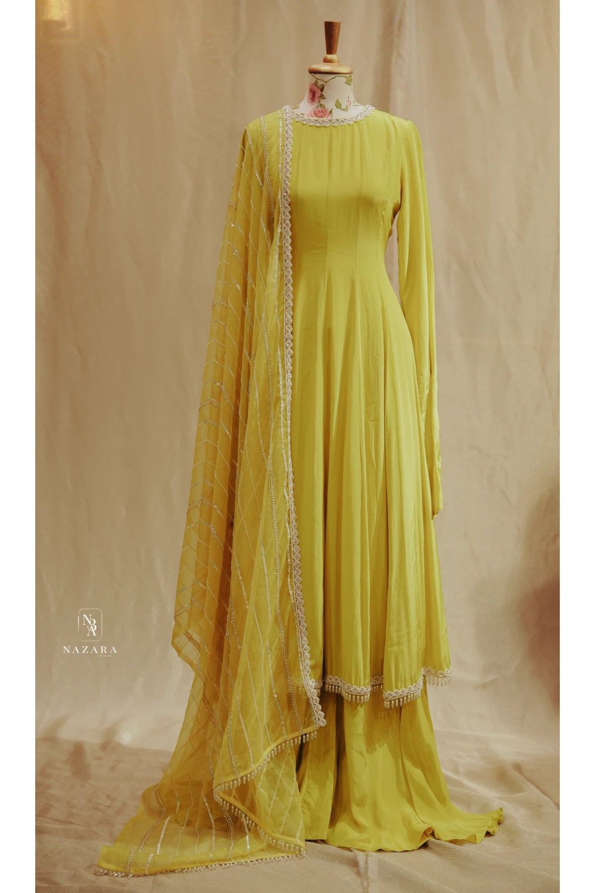 Light Yellow Green Anarkali & Palazzo Set