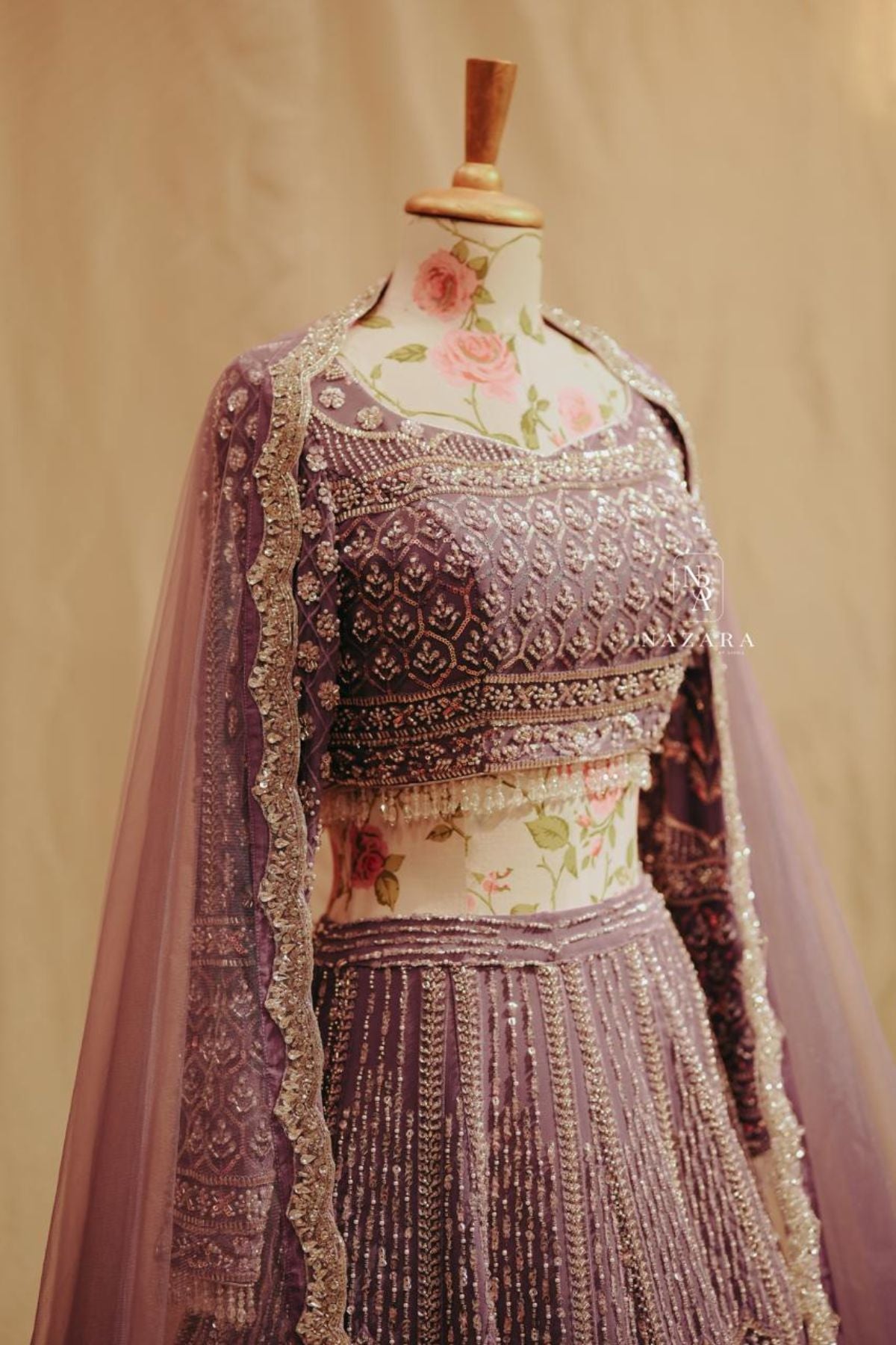 Lavender Hand-Embroidered Bridal Lehenga Set