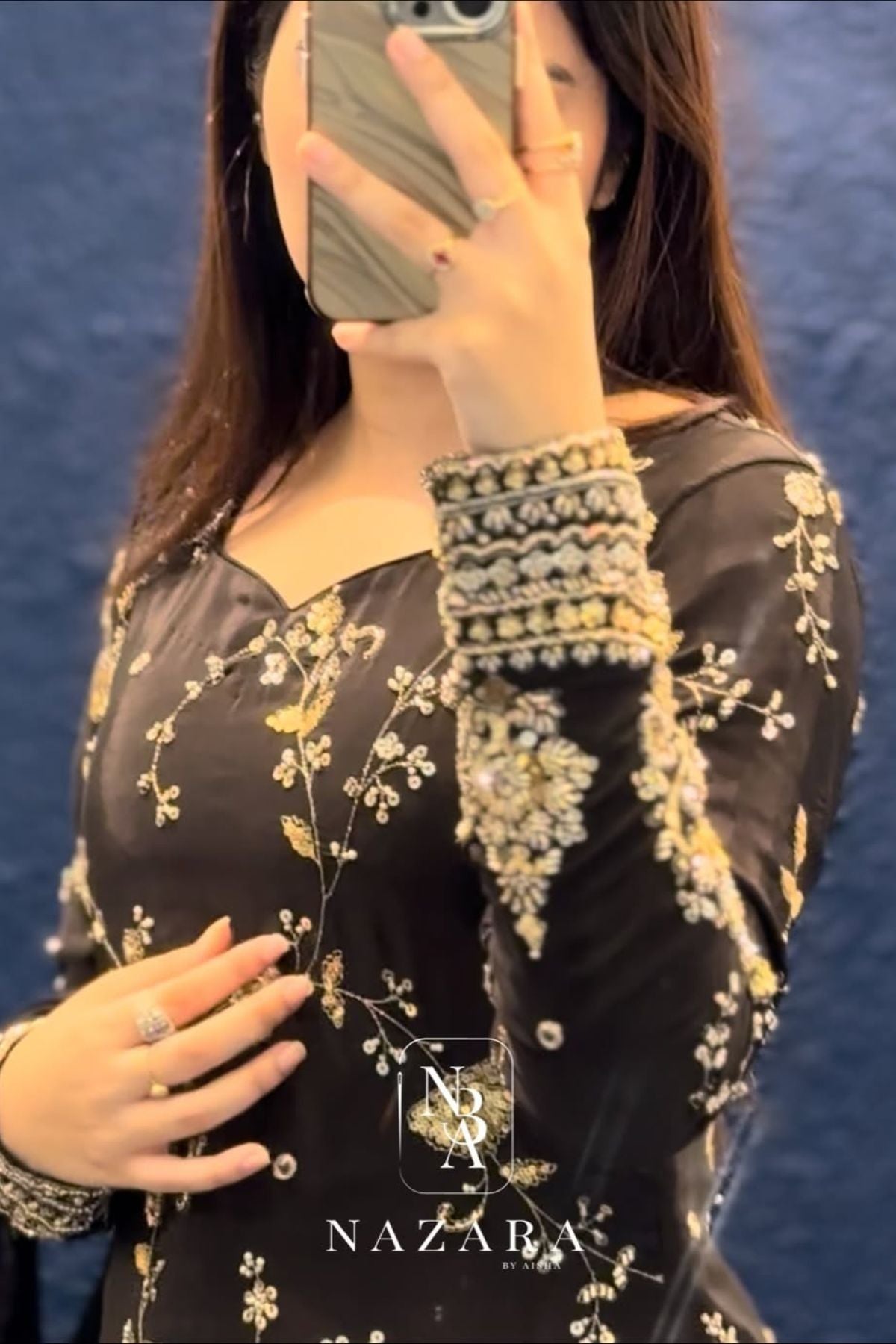 Black Embroidered Top with Grey Organza Silk Lehenga Set