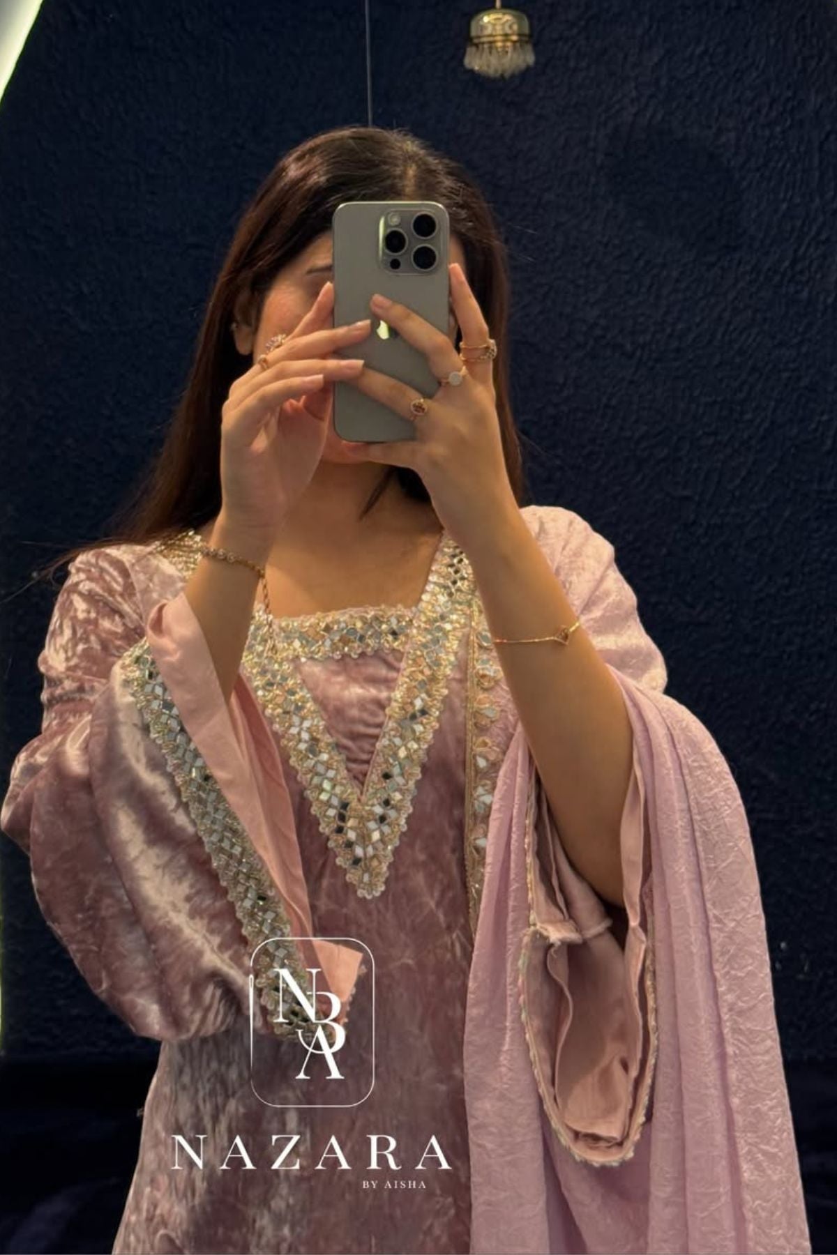 Velvet Short Top with Umbrella Palazzo & Organza Dupatta Set