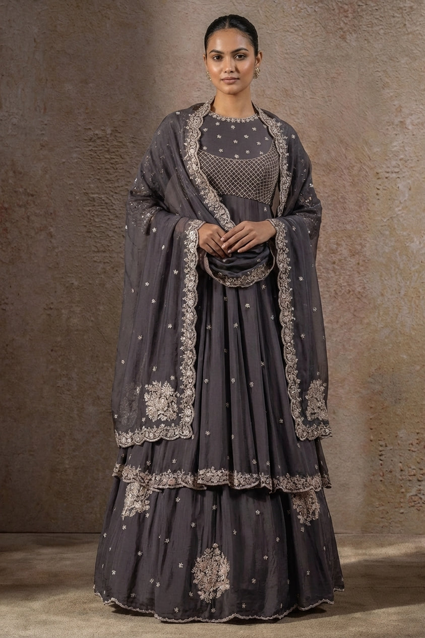 Pakistani Lehenga Dark Grey